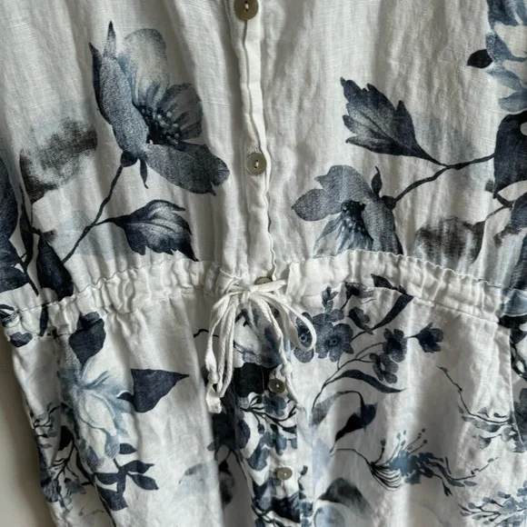 Lungo L'arno Linen Blue Floral Dress Size M With Pockets Midi Made in Italy - Picture 8 of 15